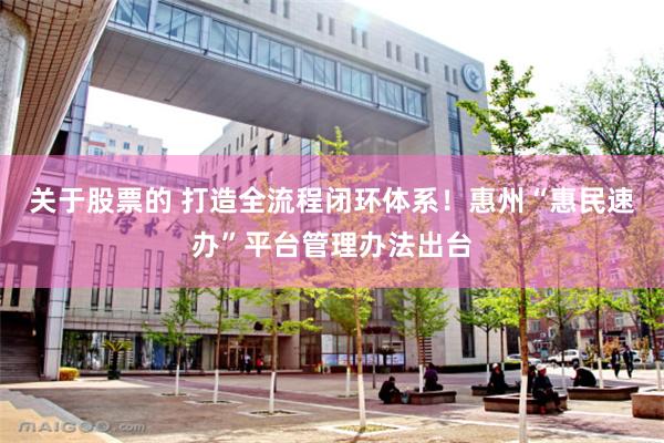 关于股票的 打造全流程闭环体系！惠州“惠民速办”平台管理办法出台